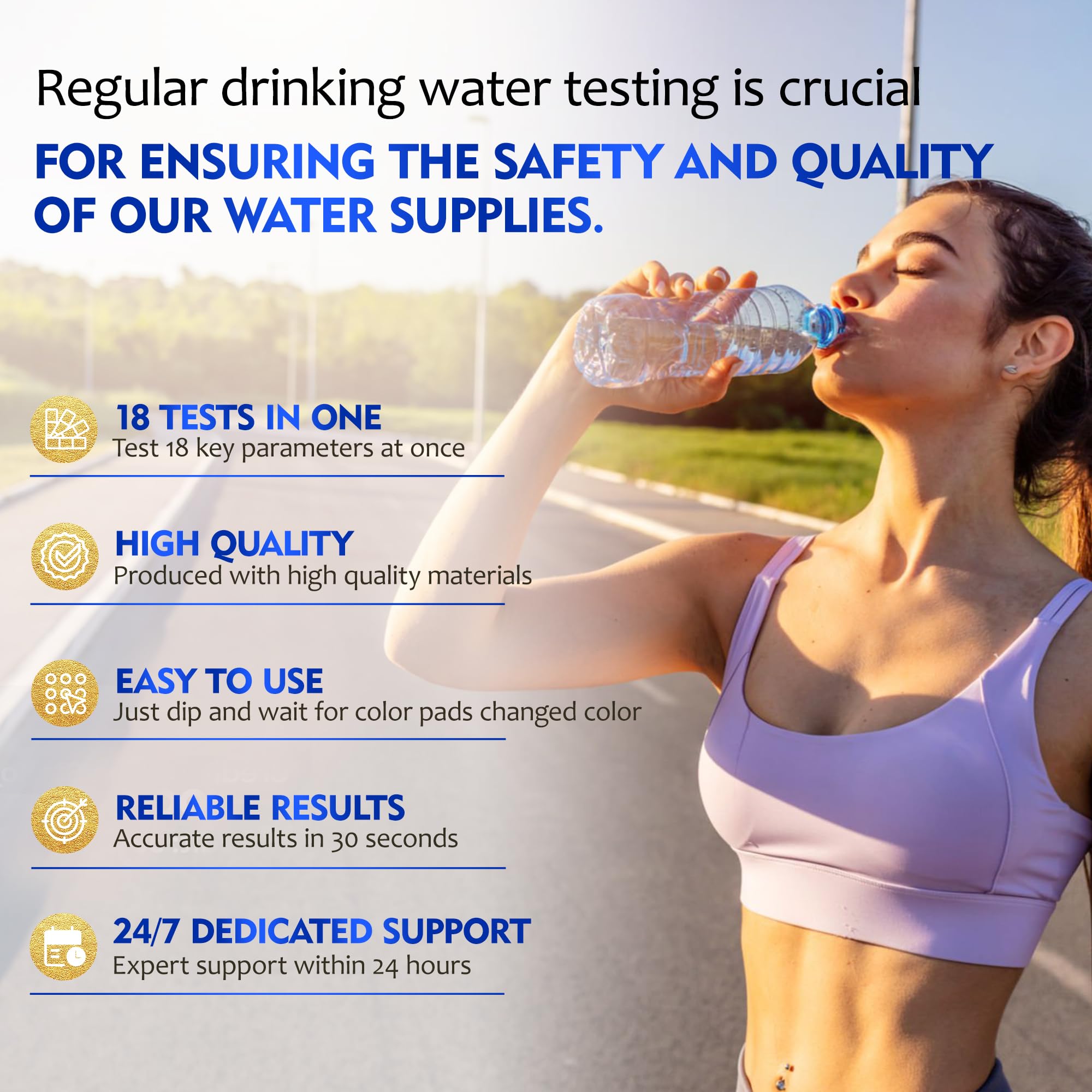 18 in 1 Drinking Water Test Kit,125 Strips Water Chemical Testing for Home Tap and Well Water, Accurate Testing for Chlorine,Nitrate, Lead, Hardness, Fluoride, Iron, Copper, pH & More
