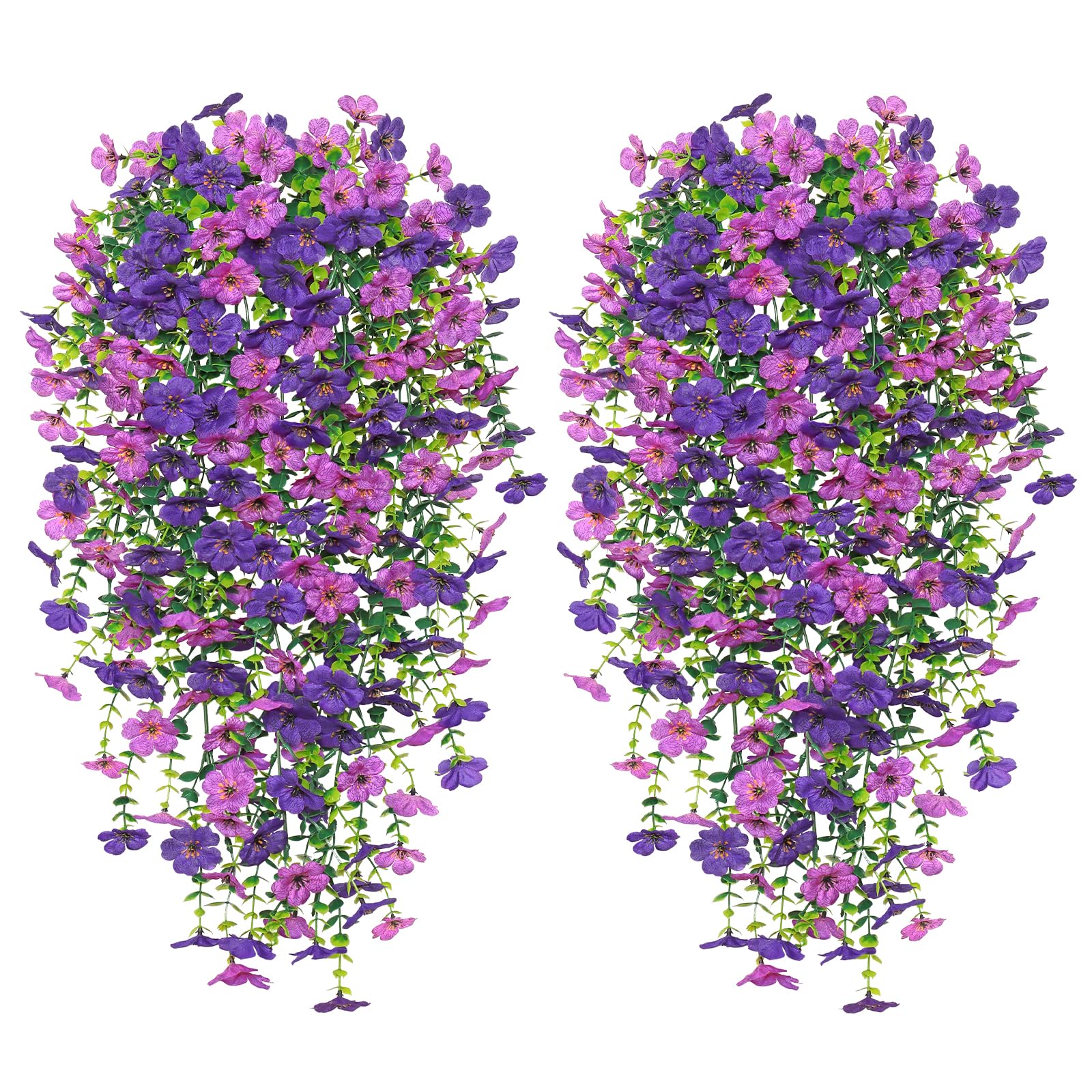 Betylifoy 4PCS Artificial Hanging Flowers Fake Hanging Plants for Outdoors UV Resistant Faux Silk Orchid Flowers Greenery Long Trailing Vines for Indoor Outside Garden Porch Decor (Light&Dark Purple)