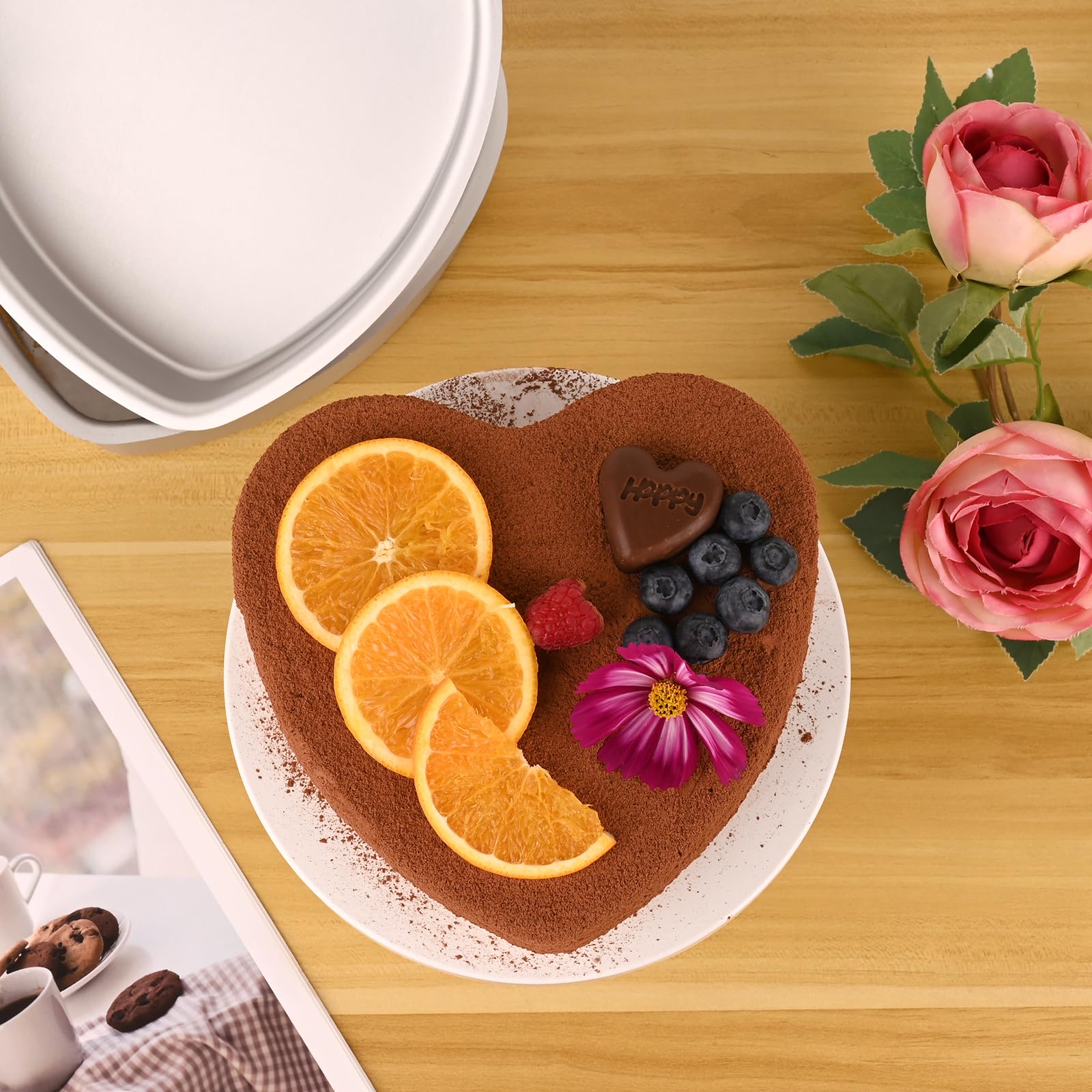 HUAKENER 8 Inch Heart Cake Pan, Set of 2 Heart Shaped Cake Pans with 60 Pieces Parchment Paper, Non-stick Cake Baking Pans for Kitchen Birthday Wedding
