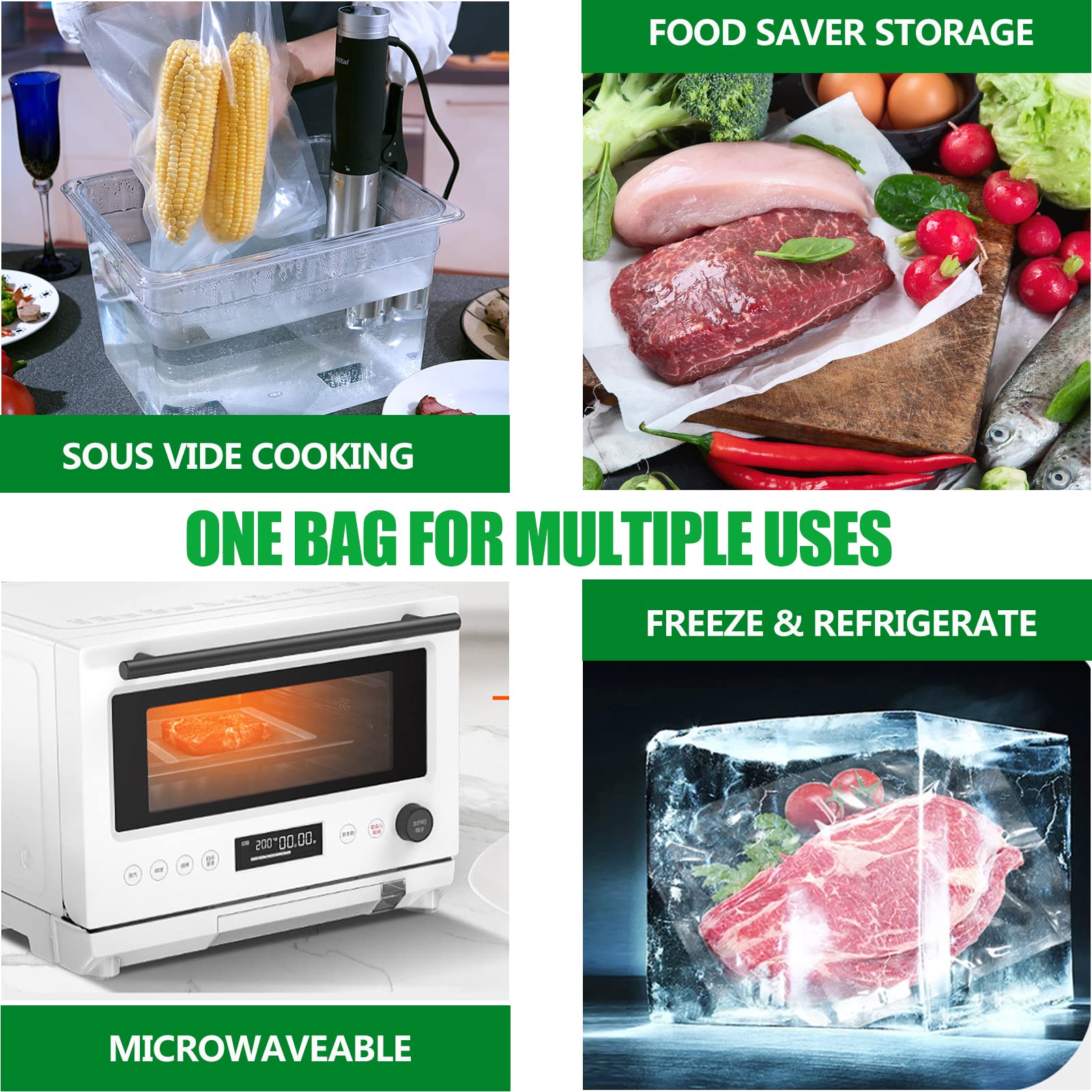 Vacuum Sealer Bags 11" x 50' 2 Rolls (Total 100ft) Commercial Grade Food Saver Bags Seal a Meal BPA Free Heavy Duty Great for Vac Storage Meal Prep or Sous Vide