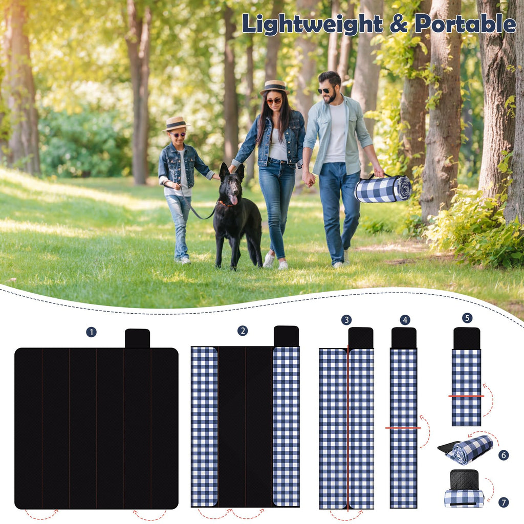 Ergohortus Picnic Blanket Waterproof, Extra Large Picnic Mat 79"X79", Sandproof Washable Camping Beach Blanket, Camping Accessories for Outdoor Activities, Blue