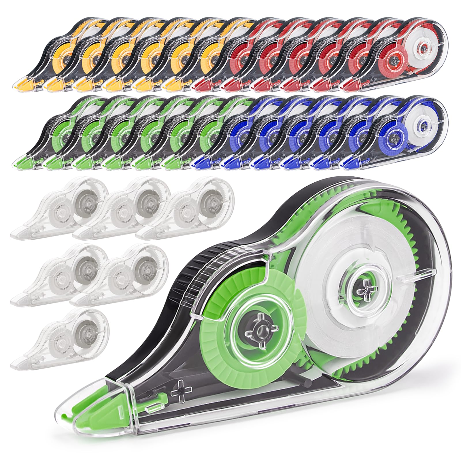 JEFURE 30 Pcs Colorful Correction Tape, Easy To Use Applicator for Instant Corrections, Smooth White Wrong Out Tear-Resistant Bulk for School, Office, Note Taking (Tape Width 0.2 in, Clear)
