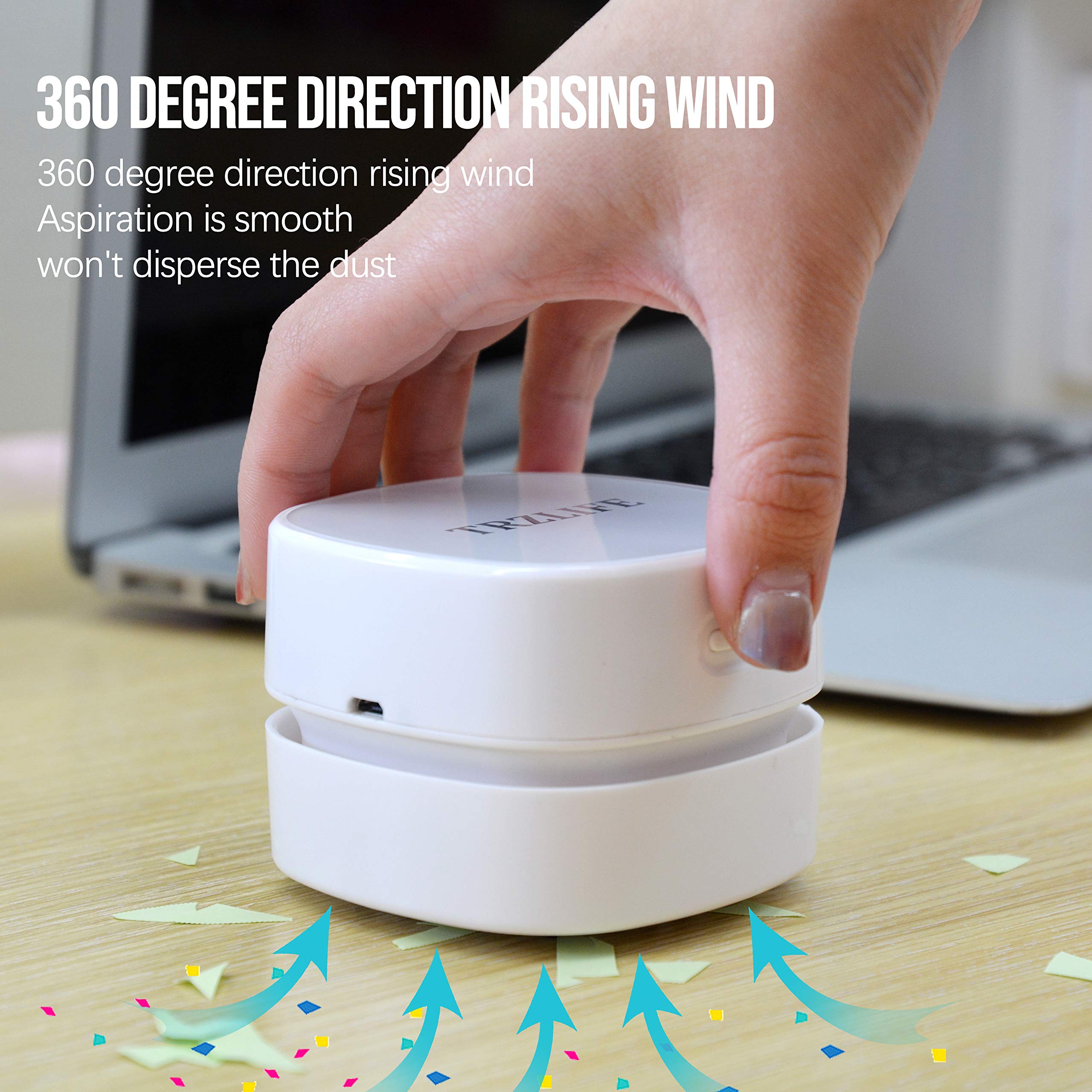 TRZLIFE Desk Vacuum Cleaner, Cordless Mini Table Vacuum Powered by Two AA Batteries Must-Have Office Desk Accessory Sucks up Tiny Items Crumbs from Desktop Drawer Countertop Ideal Gift