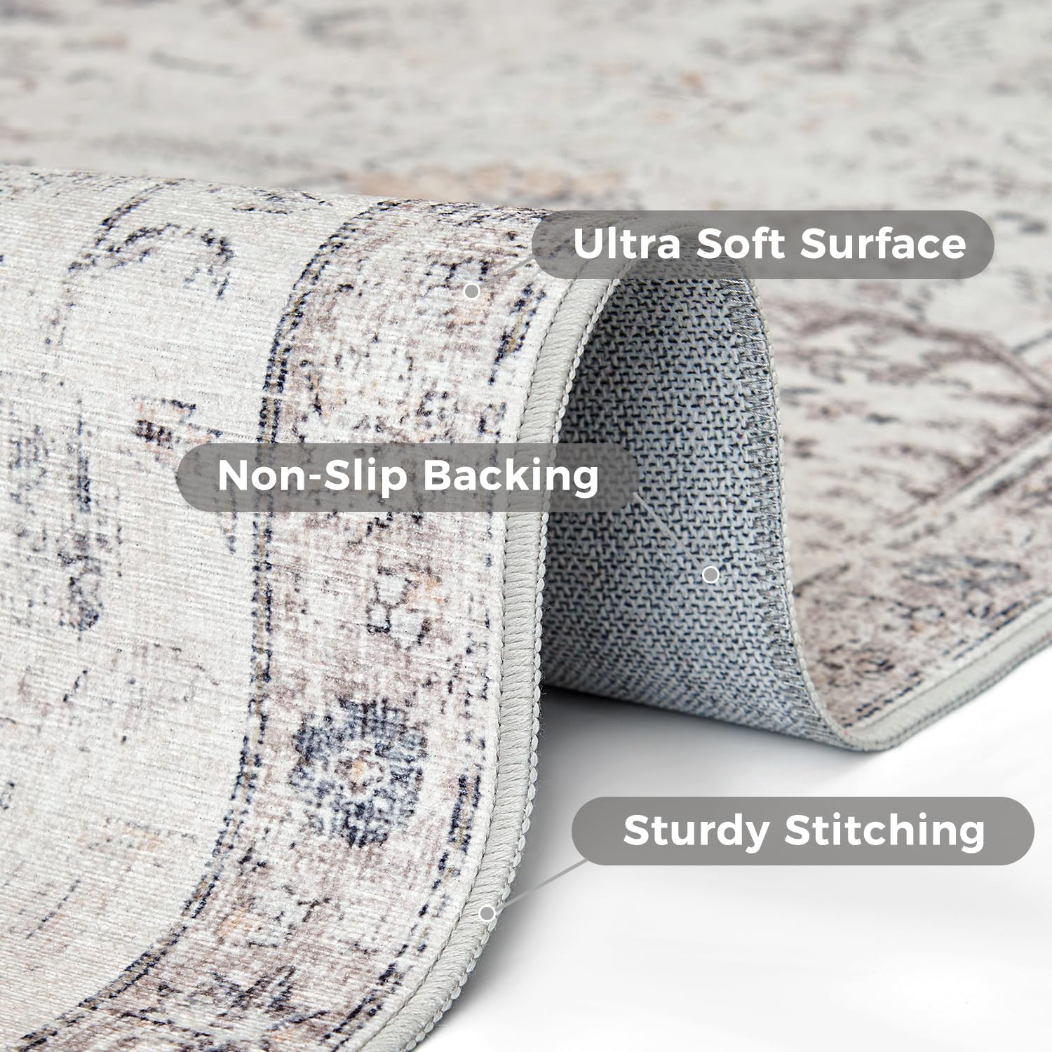 JINCHAN Area Rug 2x3 Entryway Rug Door Mat Vintage Indoor Entrance Flodable Washable Rug Retro Distressed Carpet Grey Multi Floral Print Gray Country Boho Rug Non Slip Doormat Bathroom Kitchen Bedroom