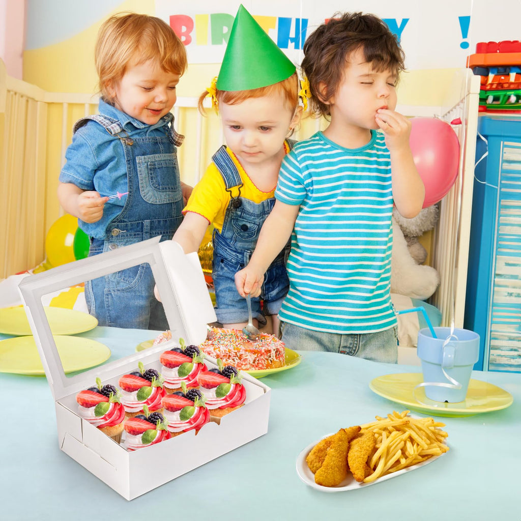 Jucoan 50 Pack Cupcake Box with Insert and Window Hold 6 Standard Cupcakes Muffins, Food Grade Cupcake Carrier Container, White Bakery Package Box for Pastry, Cookies, Small Cake, Party Dessert