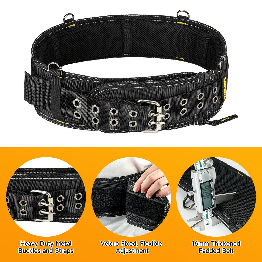 Padded Tool Belt,4-Inch Heavy Duty Tool Belts for Men with 4 Suspenders Ring,Work Belts for Electrician,Carpenter,Construction,Utility Belt,Adjustable Waist 34''-40''(Pouch not Included)