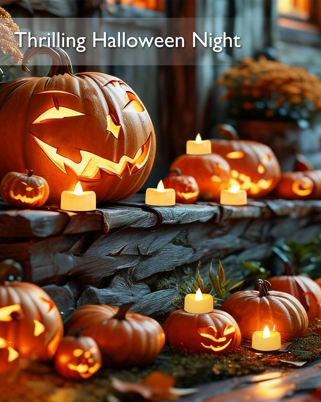 AMAGIC Warm Yellow Tealight 50 Pack Battery Flameless Tea Lights Fake Candle Realistic Bright Last 100+ Hours, for Halloween Birthday Holiday Decoration