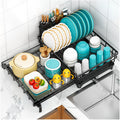 Large Dish Drying Rack,Expandable Dish Rack for Kitchen Counter,Dish Racks with Drain Board and Cutlery Holder,Kitchen Organizers and Storage,Black