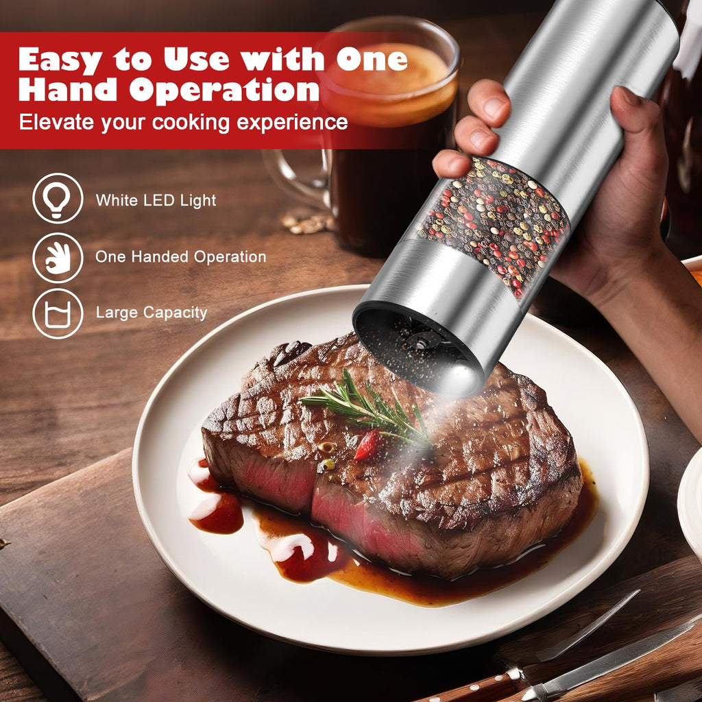 Rechargeable Electric Salt Pepper Grinder - Electric Salt or Pepper Mill with Ceramic Grind Refillable Salt Grinder Adjustable Coarseness Pepper Mills Automatic Salt Pepper Shaker
