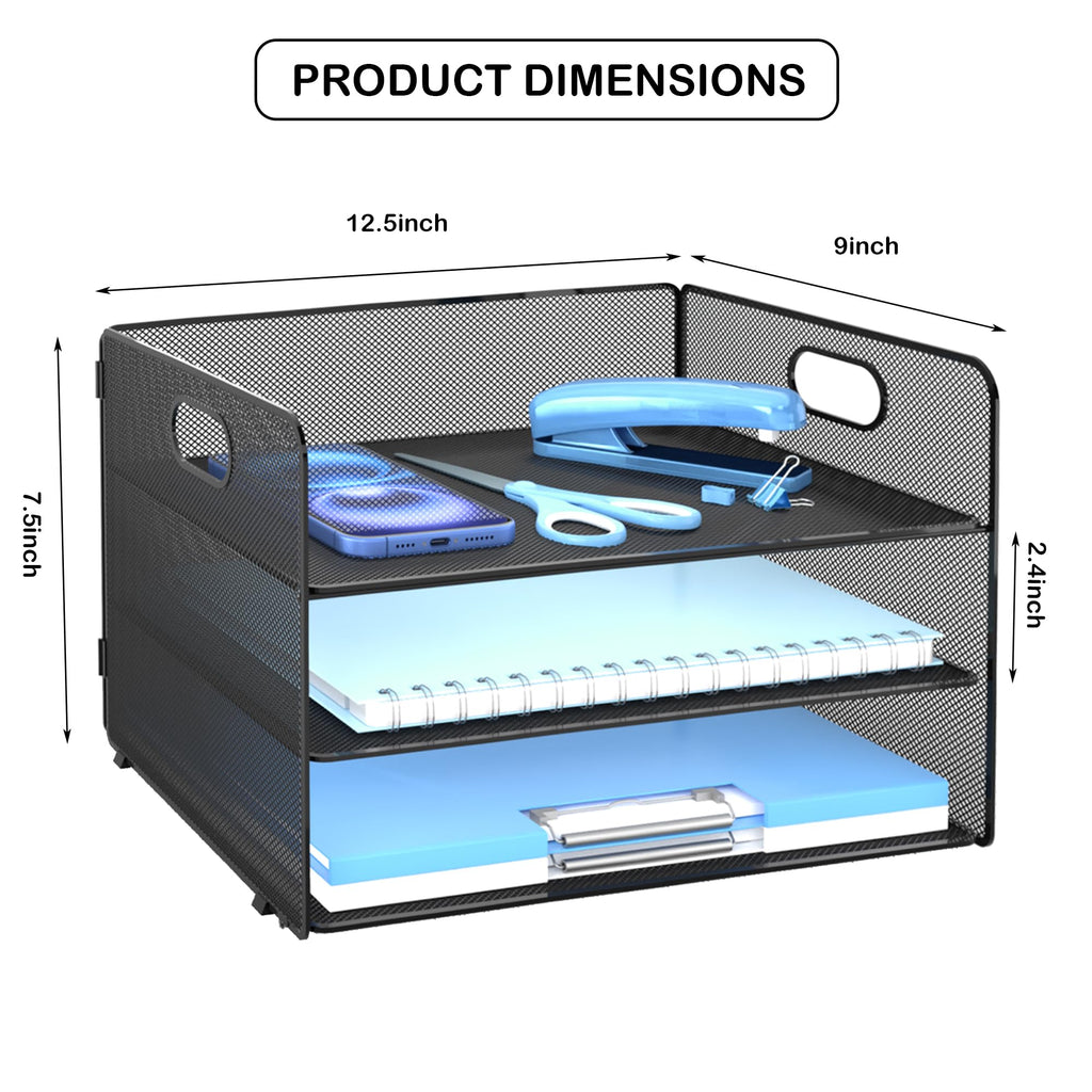 Desk Organizer, 3-Tier Letter Paper Tray Organizer, Desk Organizers and Accessories, Mesh Desktop File Organizer and Storage for Office Supplies (3 Tier Desk Organizer-Black)