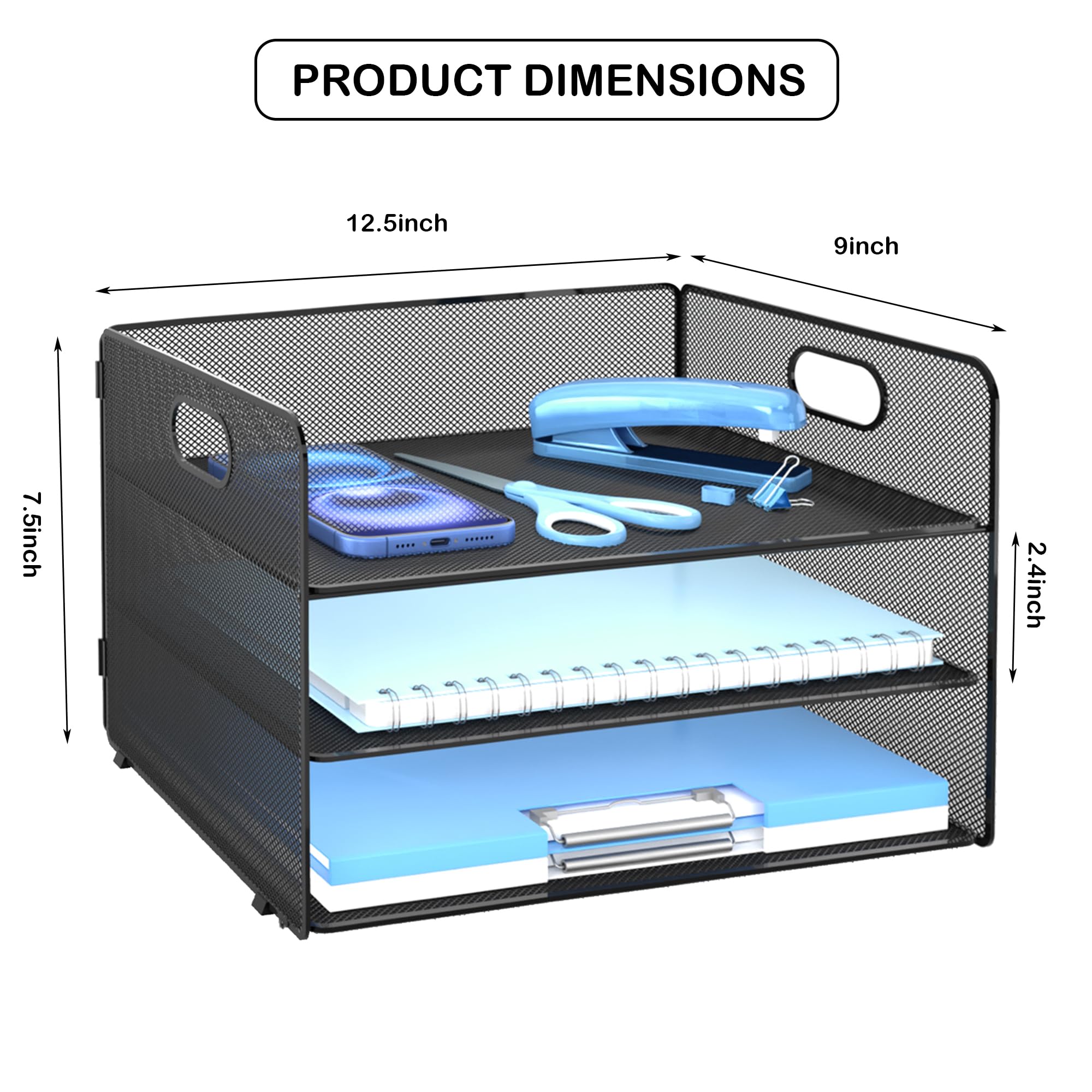 Desk Organizer, 3-Tier Letter Paper Tray Organizer, Desk Organizers and Accessories, Mesh Desktop File Organizer and Storage for Office Supplies (3 Tier Desk Organizer-Black)