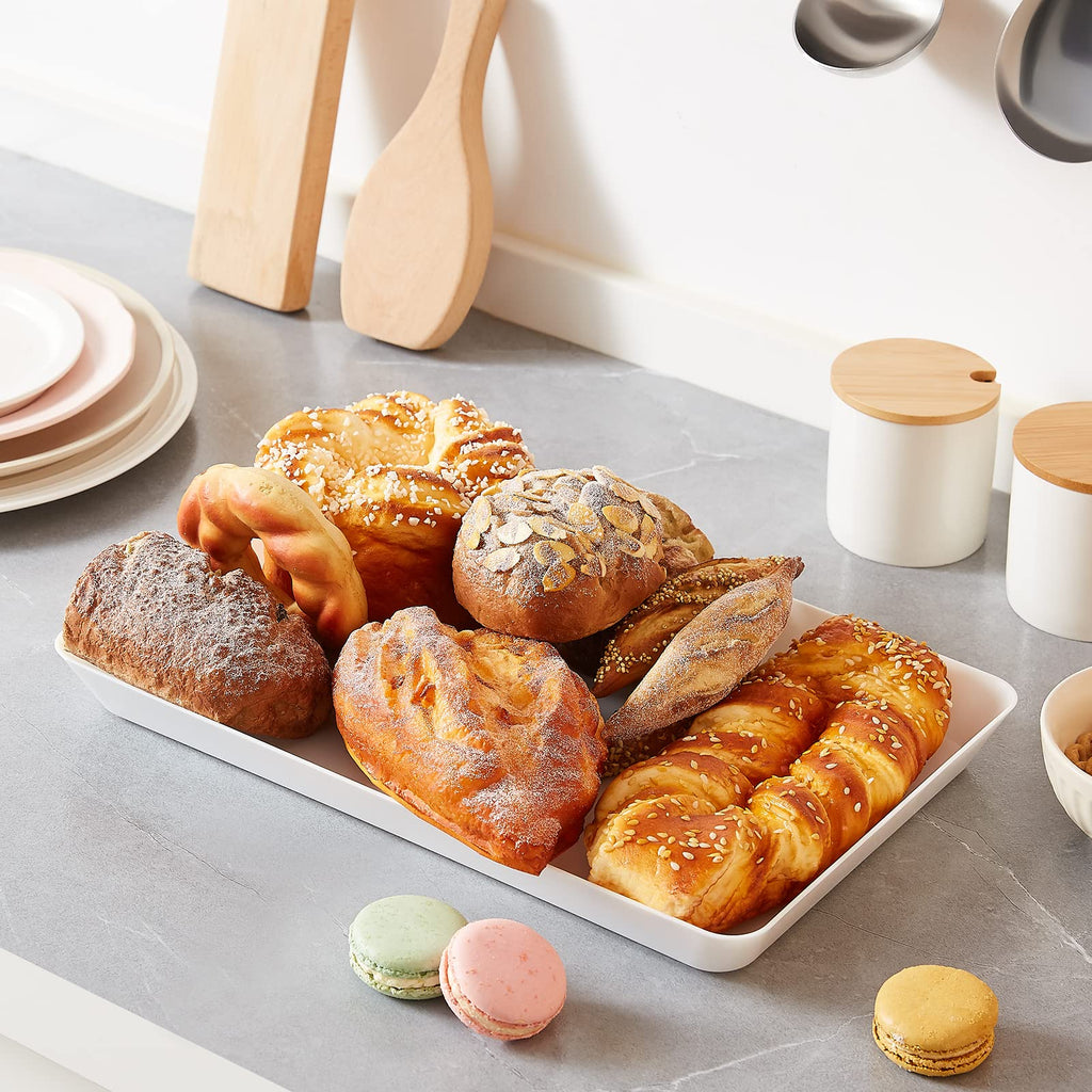 Lifewit Plastic Serving Tray, Serving Platters for Party, BPA Free Reusable Food Tray for Snacks, Food, Cookies, Set of 3, 14.45" x 9.45"