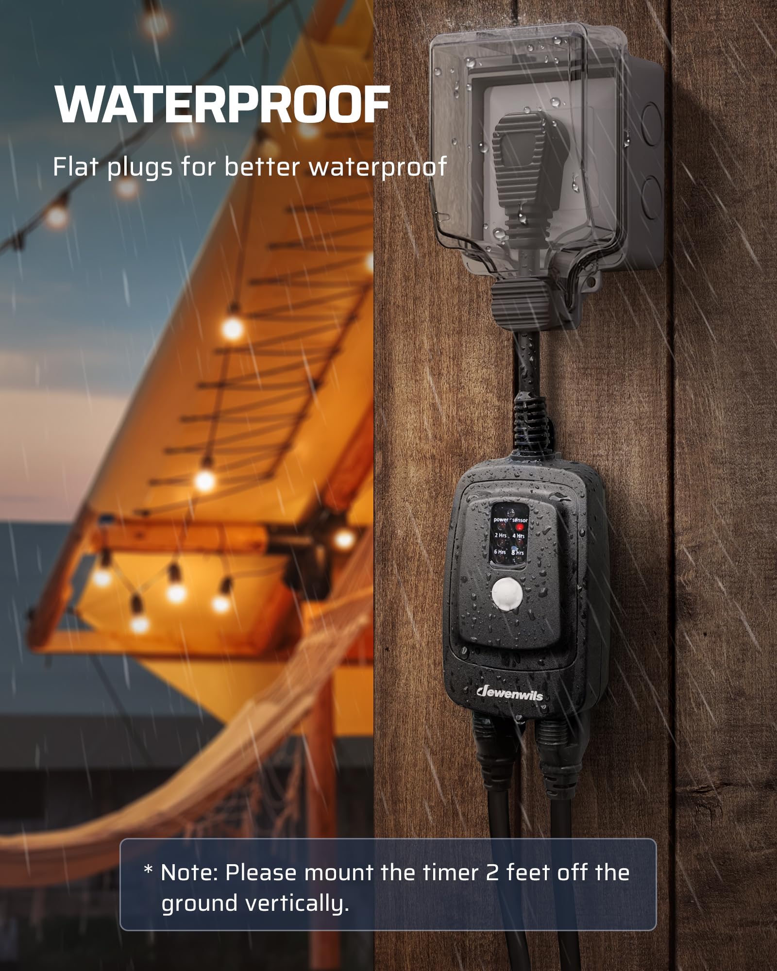 DEWENWILS Outdoor Light Timer Waterproof, Plug in Sensor Outlet Timer Switch, 100 ft Range Remote Control with 2 Grounded Electrical Outlets for Yard Landscape Holiday Light, 15A 1/2HP UL Listed