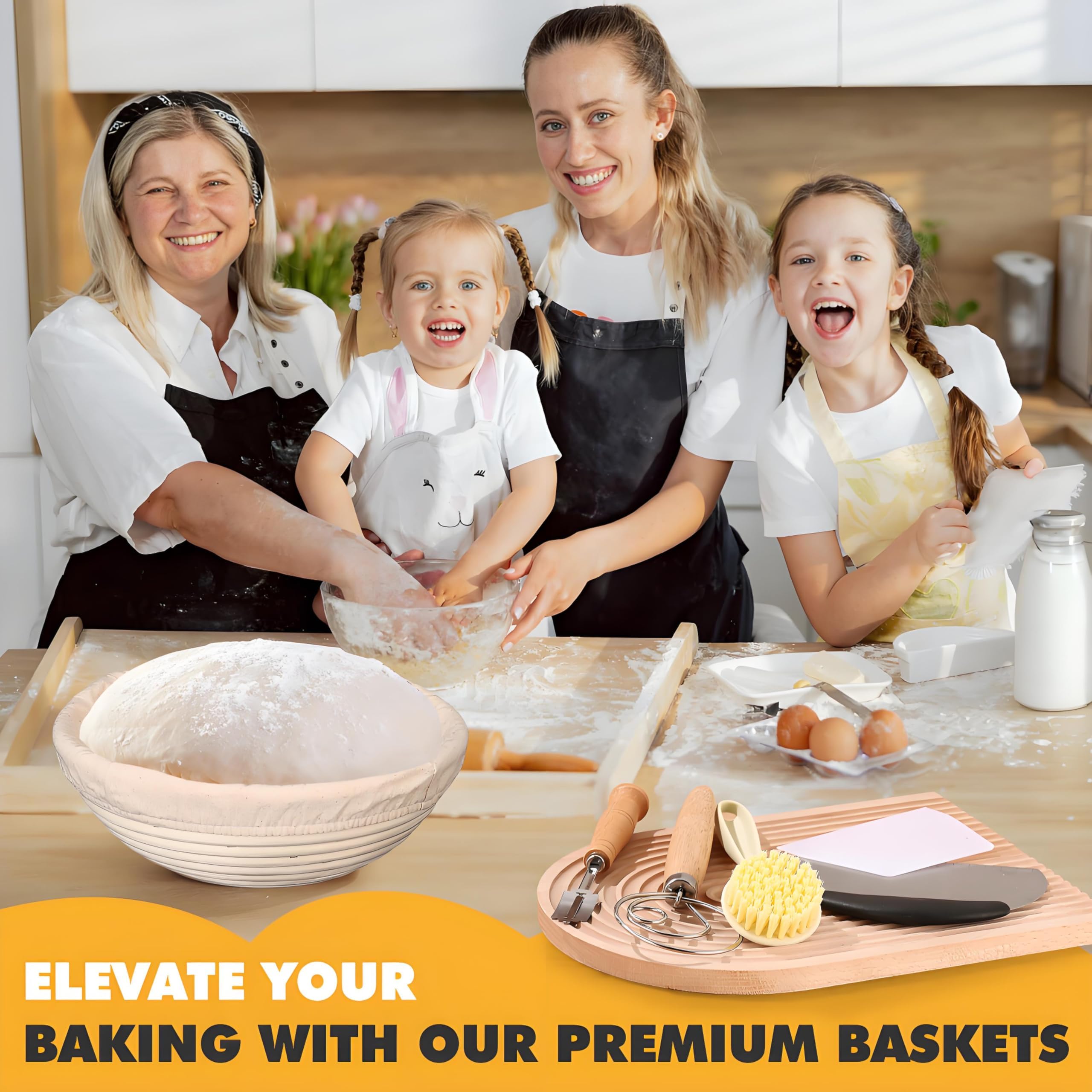 KOACKL Sourdough Bread Starter Kit, 9 Inch Round Sourdough Bread Making Tools Kit Banneton Proofing Basket with Cloth Liners, Sour Dough Baskets Bread Basket for Making Baking