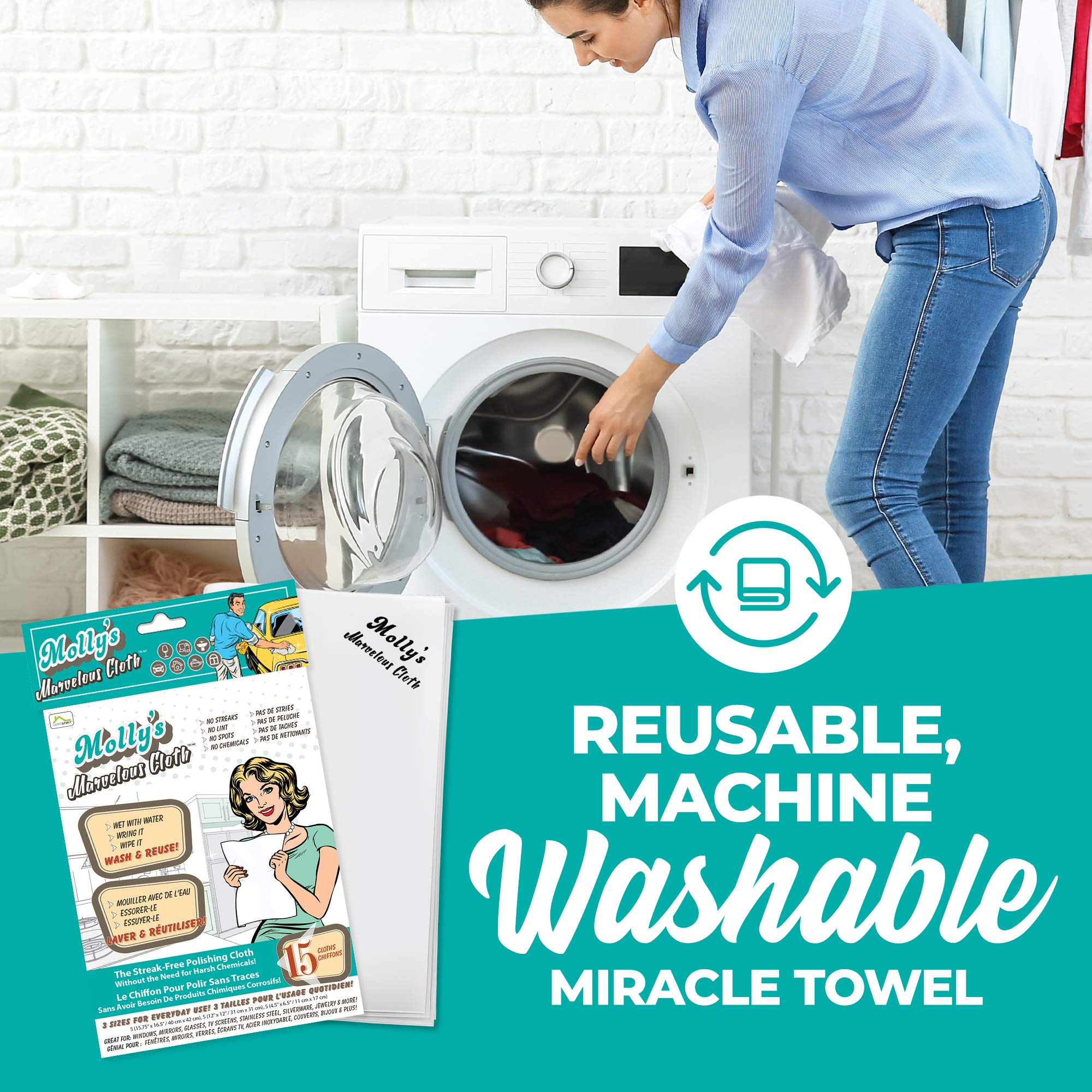 Molly’s Marvelous - Streak-Free Polishing Cloth, Lint-Free Microfiber Cleaning Cloth, Glass Cleaning Cloth and Window Cleaning Cloth, White (16" by 15.75") (15pk)