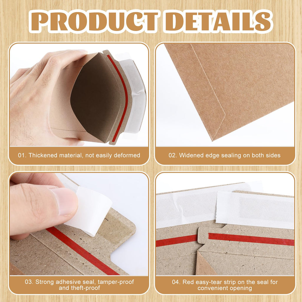EATHEATY 100 Pack Rigid Mailers 5x7 Inch - Self Seal Stay Flat Photo Envelopes - Heavy Duty Cardboard Mailer for 4x6 5x7 Pictures, Invitations & CDs, Kraft Brown
