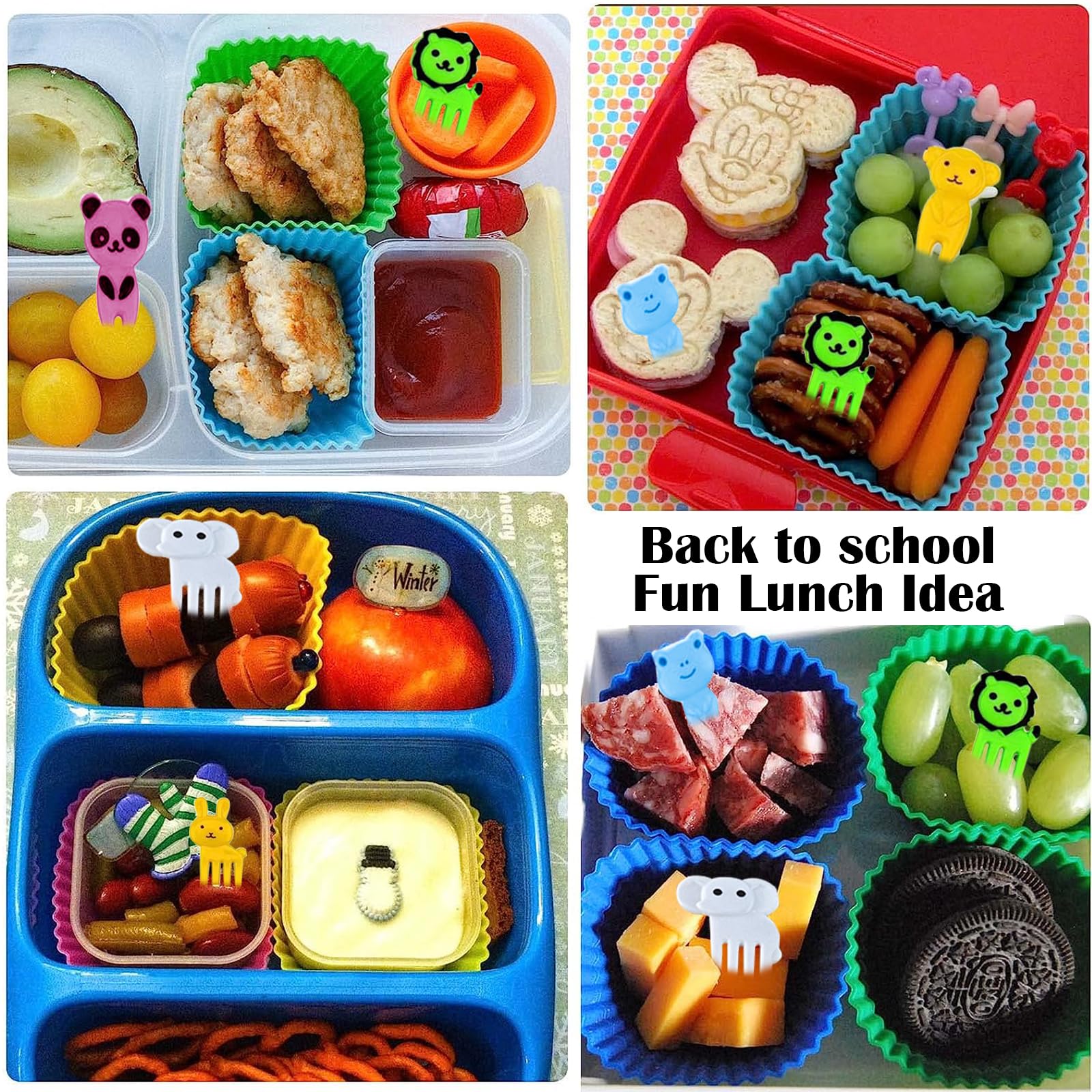 60 Pcs Silicone Lunch Box Dividers bento Box Accessories Silicone Cupcake Liners,Bento Lunch Box Dividers with Food Picks for Lunch Containers