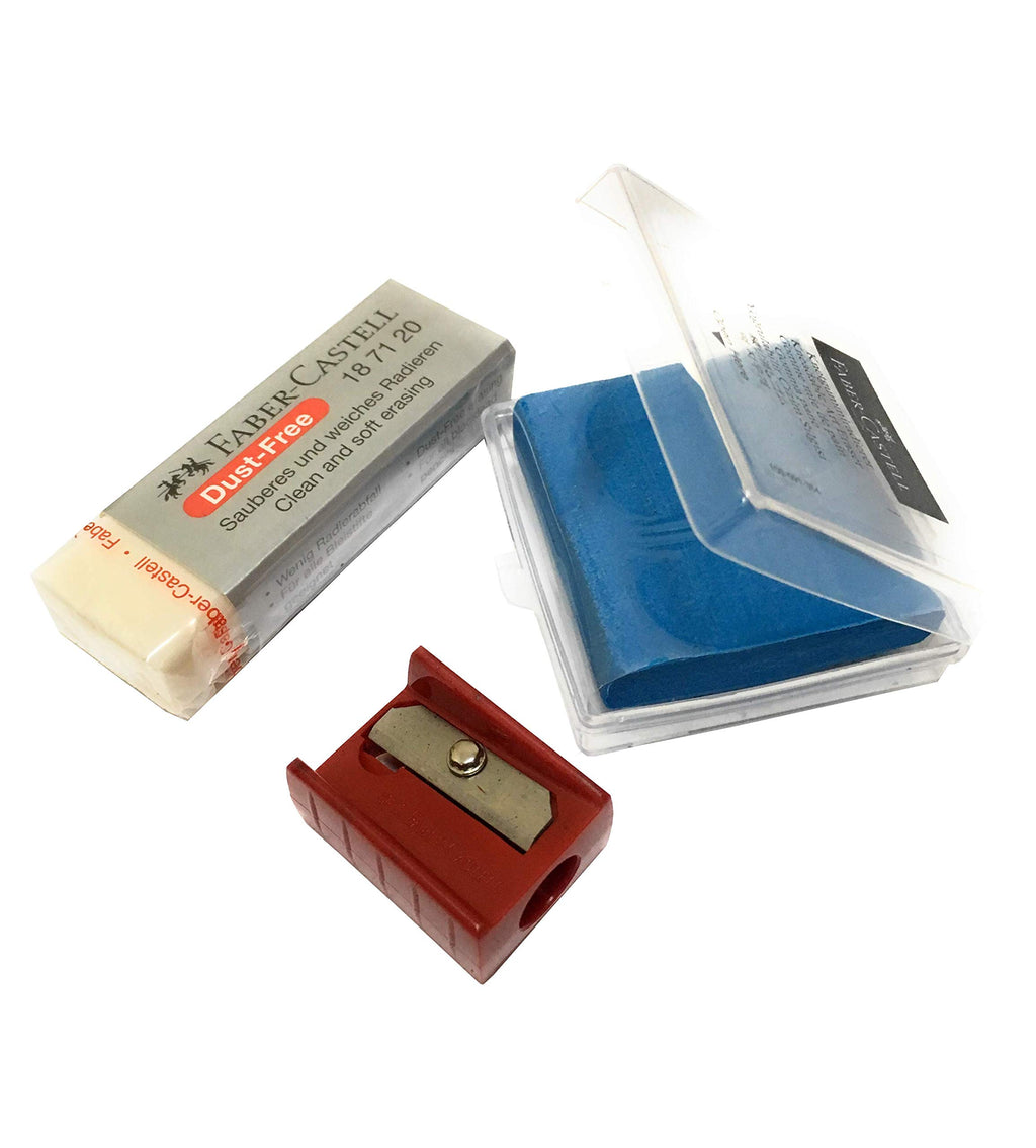 Faber-Castell 9000 Art Graphite Sketch Best Gifts Wood Pencil Sets 12 Counts With 12 Degree of Hardness (2H, H, F, HB.) + 1 Kneaded Art Eraser + 1 Large Dust Free Eraser + 1 Faber Sharpener