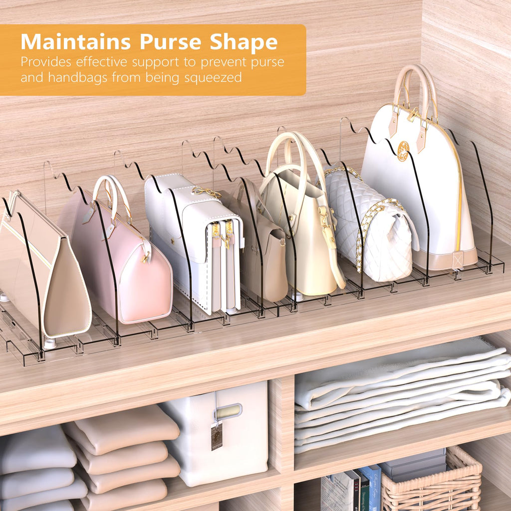 Ronlap Purse Storage Organizer for Closet Adjustable Shelf Bag Purse Storage Dividers Clear Handbag Separators for Closet Organization, Clear