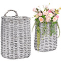 Coloch Set of 2 Wall Hanging Wicker Basket, Farmhouse Garden Hanging Planter Decorative Front Door Hanger Woven Rattan Flower Basket for Wall, Door, Living Room, Patio, 2 Sizes