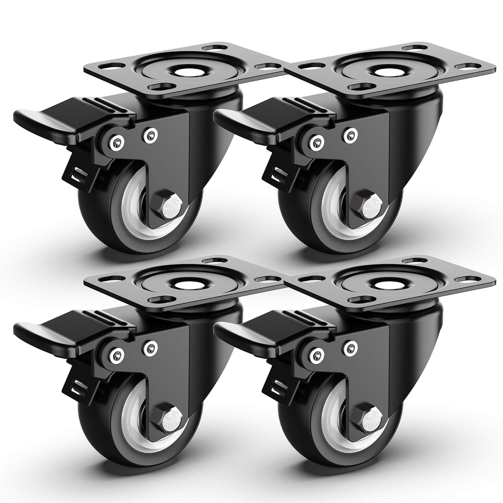 2 inch Swivel Caster Wheels,Heavy Duty Plate Casters with Safety Brake Total Capacity 600lbs (Pack of 4)