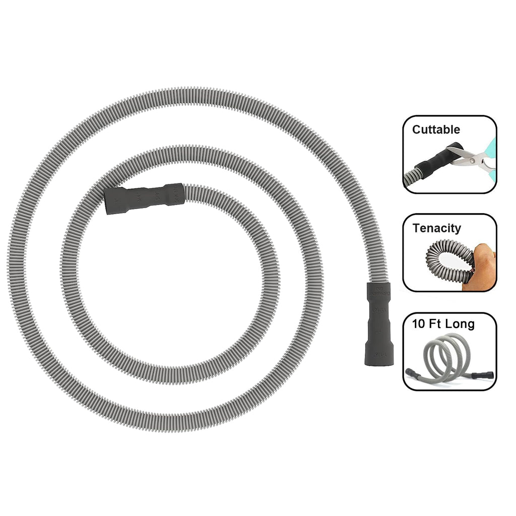 MyLifeUNIT Universal Dishwasher Drain Hose, 10 Ft Dishwasher Discharge Hose Extension, Corrugated and Flexible Dishwasher Hose Drain Replacement with 2 Clamps, Fits 11/16",1" and 1-1/8"