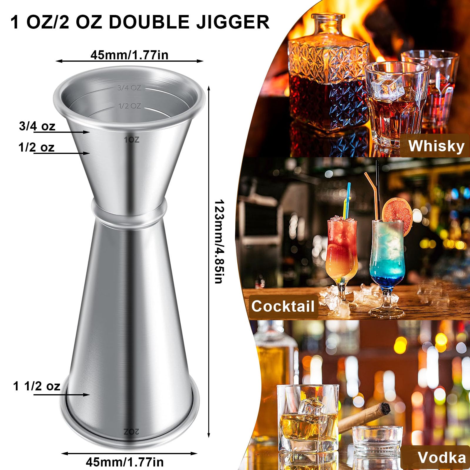 Measuring Jigger & Mixing Spoon Set, Cocktail Jigger for Bartending,Bell Jigger with 1oz and 2oz Measuring Marks, Cocktail Measuring Jigger with Cocktail Spoon,Cocktail Mixing Spoon,bar Mixing Spoon