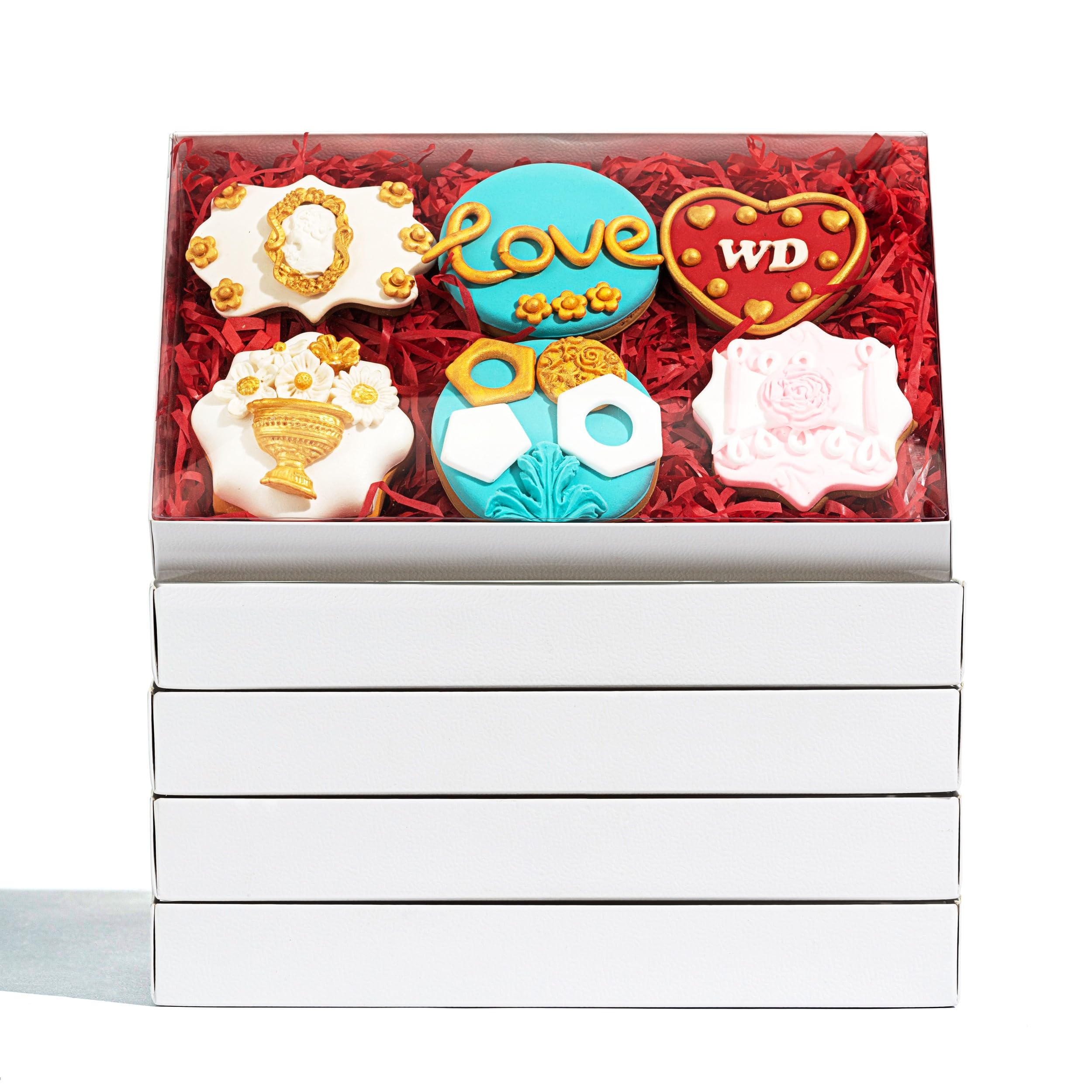 RomanticBaking 9 1/2" x 6" x 1 1/4" White Cookie Boxes Two Pieces Set with full window, Simplex Base with Clear Lid (50, White)
