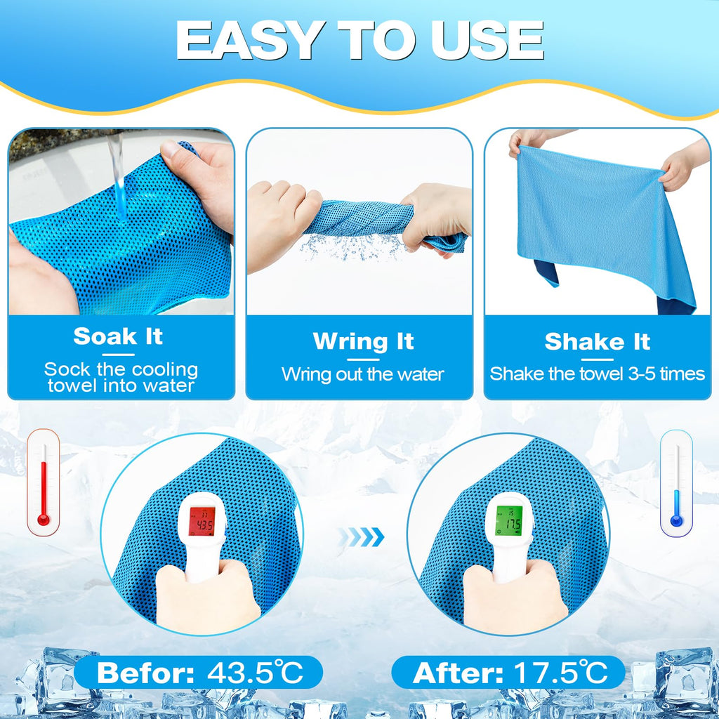 MENOLY 10 Pack Cooling Towels with Carrying Bags, 40"x12" Cooling Towels for Neck and Face, Instant Gym Towels, Cooling Towel Workout Towels for Sports, Sweat, Yoga, Camping, Running Cooling rag