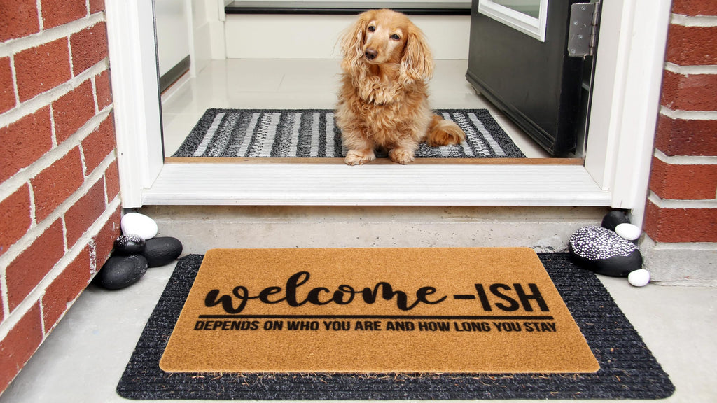 Eohak Welcome-Ish Front Door Mat - Welcome-Ish Depends Who You are Doormat Non Slip Backing Mat for Home Entry Farmhouse（17"x 29" ）