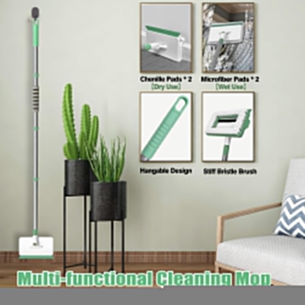DALIPER Baseboard Cleaner Tool with Handle, Wall Cleaner Mop with 54.7'' Adjustable Long Handled 1 Scrubber Brush Mop Head and 4 Reusable Cleaning Pads for Baseboards Cleaning, Ceiling, Skirting Board