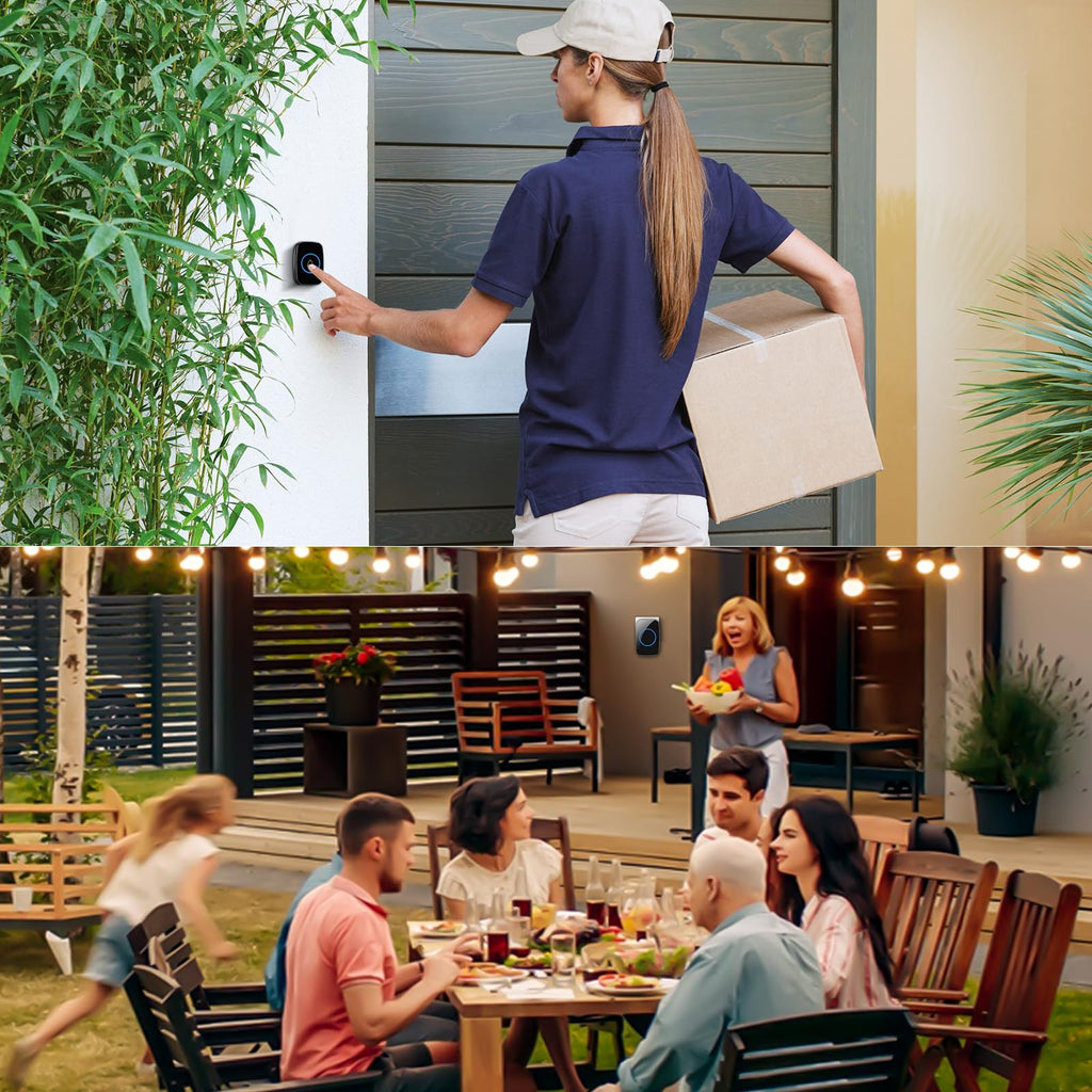Lostrain Doorbell, Wireless Door Bell Waterproof with 1000ft/300m Operating Range, 60 Chimes, 5 Volume Levels, 2 Plug-in Receivers & 1 Push Button Cordless Doorbell Kit for Home, Office, Room