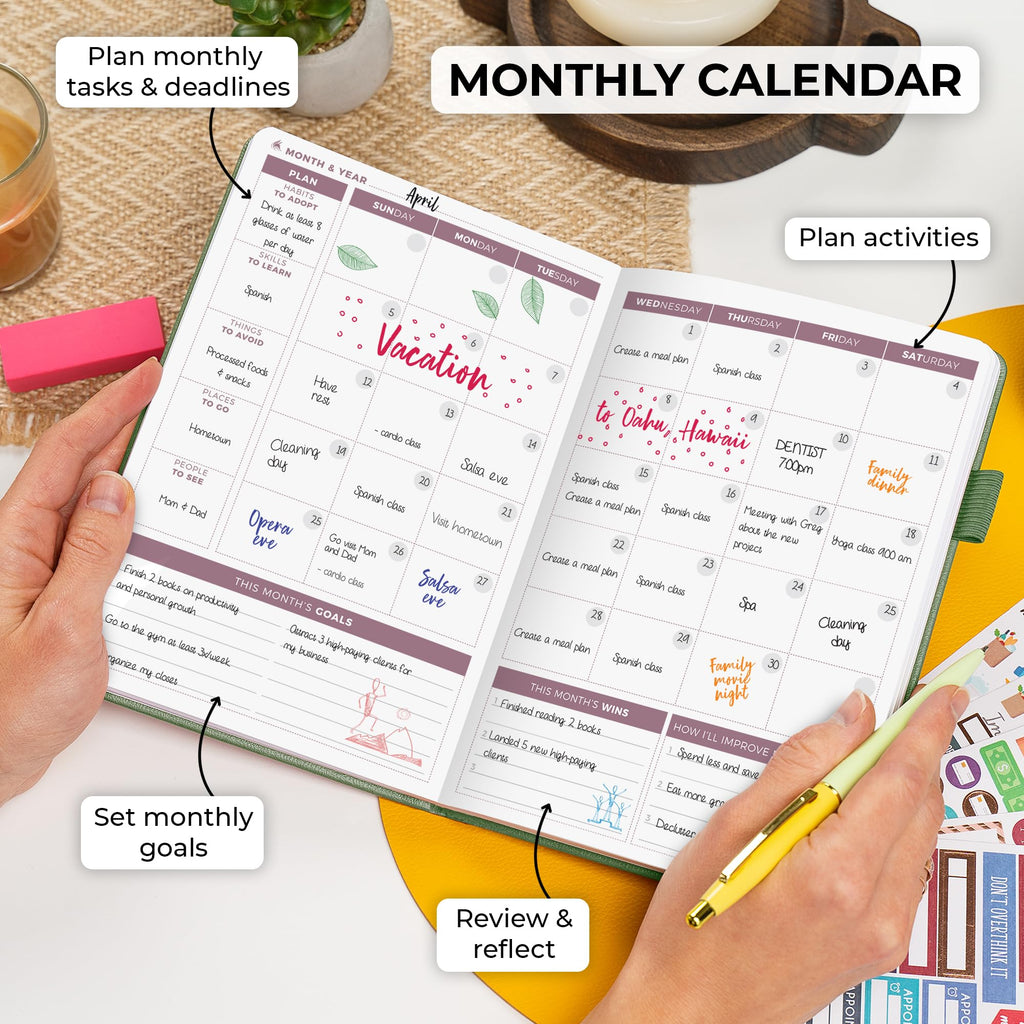 Clever Fox Planner 2nd Edition – Colorful Weekly & Monthly Goal Setting Planner, Habit Trackers, Time Management and Productivity Organizer, Gratitude Journal, Undated, A5, Lasts 1 Year – Forest Green