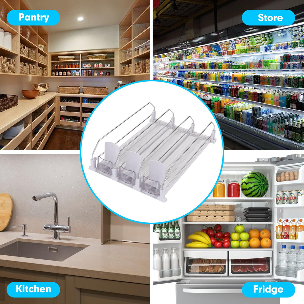 Automatic Soda Can Organizer for Refrigerator Already Assembled Can Dispenser for Soda Seltzer Drink Pop Can Holder Self-Pushing Drink Organizer for Fridge Storage 12 cans of 11.15oz 12oz 16oz 16.9oz