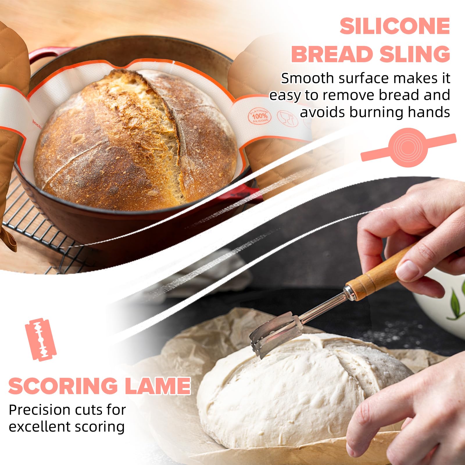 RYTOXILO Sourdough Bread Starter Kit, 15 Pcs Sour Dough Bread Baking Supplies for Beginners with 24 Oz Glass Starter Jar, Complete Bread Making Set with Silicone Banneton Proofing Basket