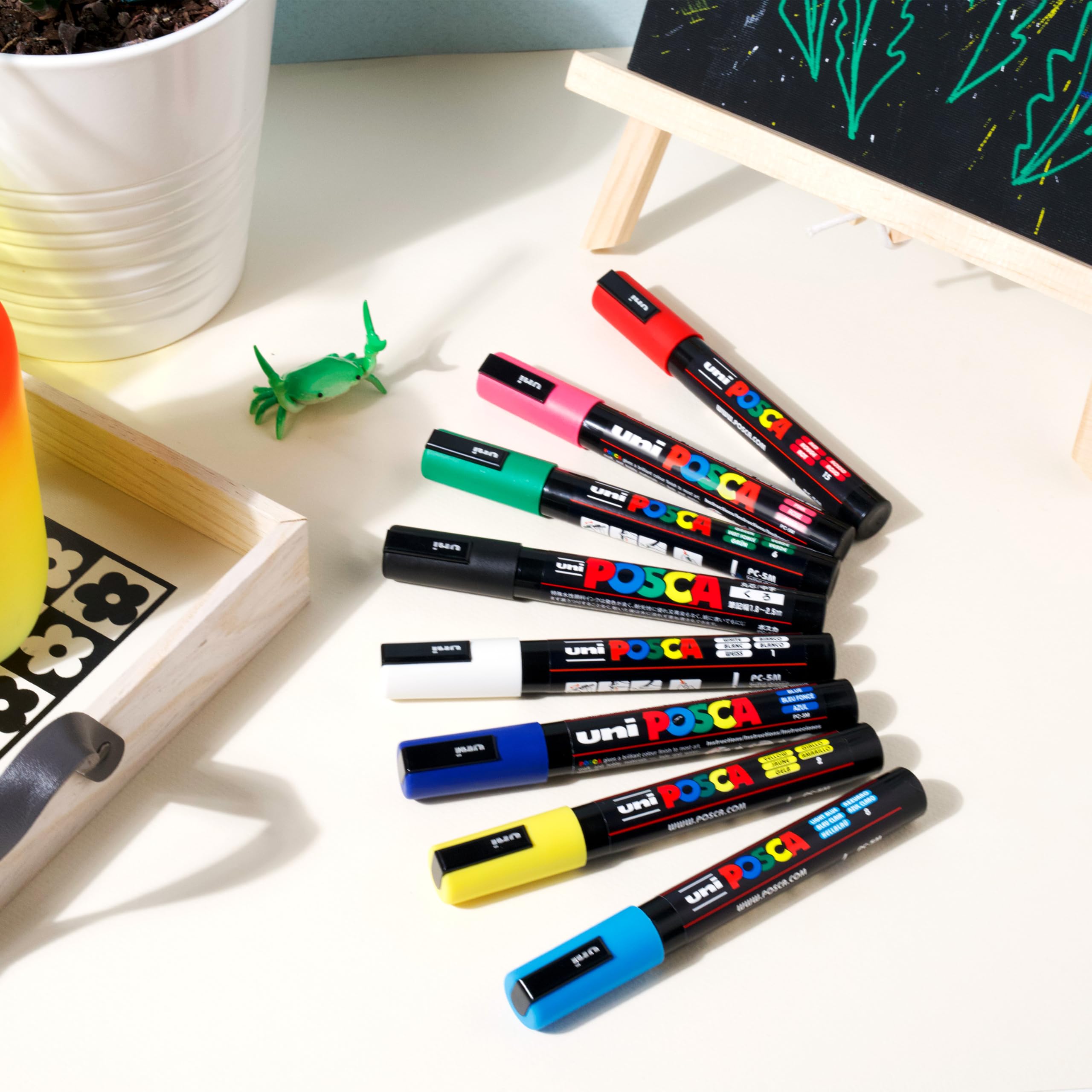 Posca Full Set of 8 Acrylic Paint Pens with Reversible Medium Point Pen Tips, Posca Pens are Acrylic Paint Markers for Rock Painting, Fabric, Glass Paint, Metal Paint, and Graffiti