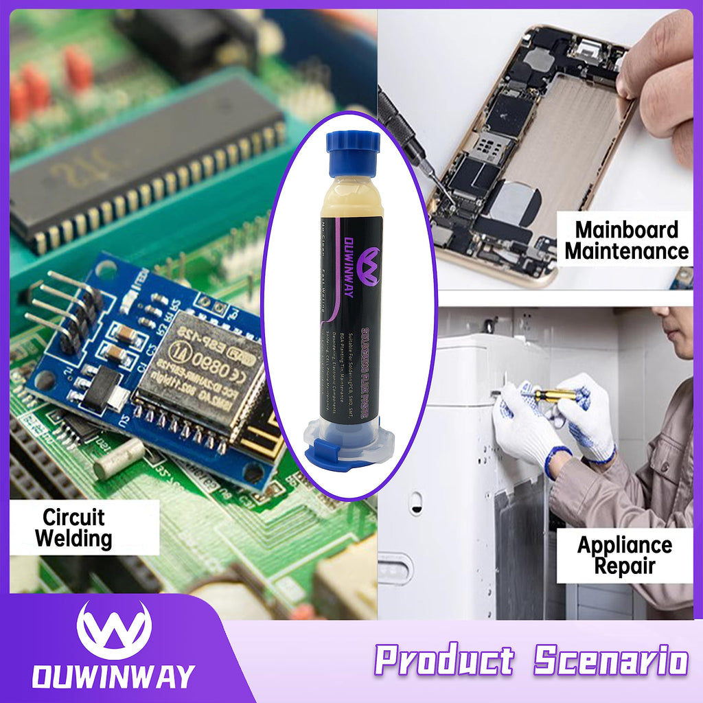 Ouwinway 4-Pack no Clean Soldering Flux Paste,Solder Flux for Electrical Soldering,for Copper Pipe Brazing, Tin Soldering,10cc/Bottle with 2-Pack Solder Wick