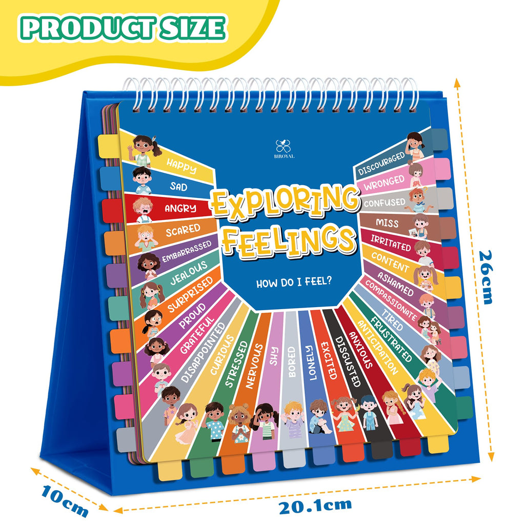 BIROYAL Emotions & Feelings Chart for Kids, 30 Different Emotions Book, Autism Must-Have ADHD Tools for Toddler, Self Emotional Regulation Tools, Feelings Wheel Flip Book, Calming Down Corner Items