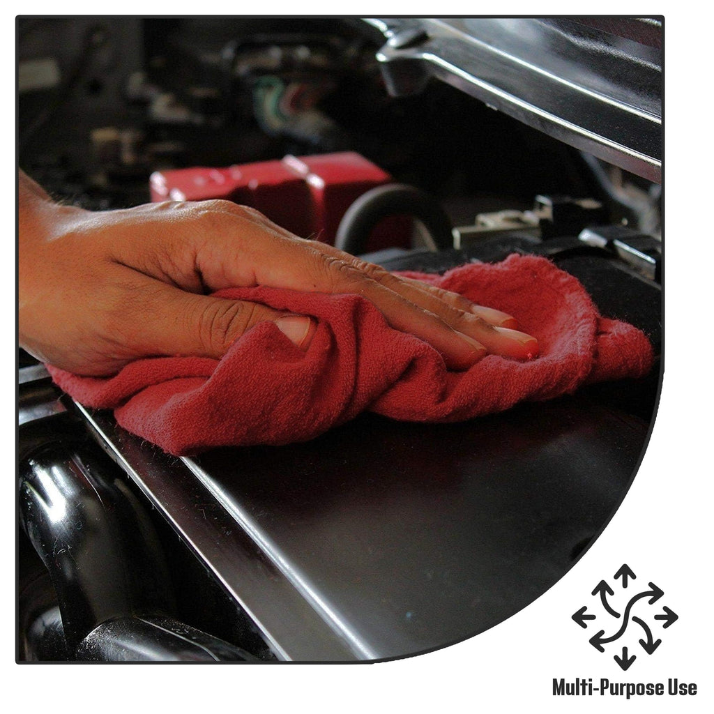 CH Cotton Shop Towel – Absorbent Shop Towels (14" x 12" - Pack of 100 - Red) Multipurpose Cleaning Towels for Automobiles, Industries, Garages, and Homes