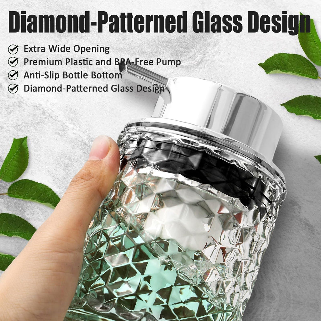 MALACHI Foaming Soap Dispenser，Foaming Hand Soap Dispenser for Bathroom,Refillable Clear Glass Soap Dispenser with Large Pump (2)