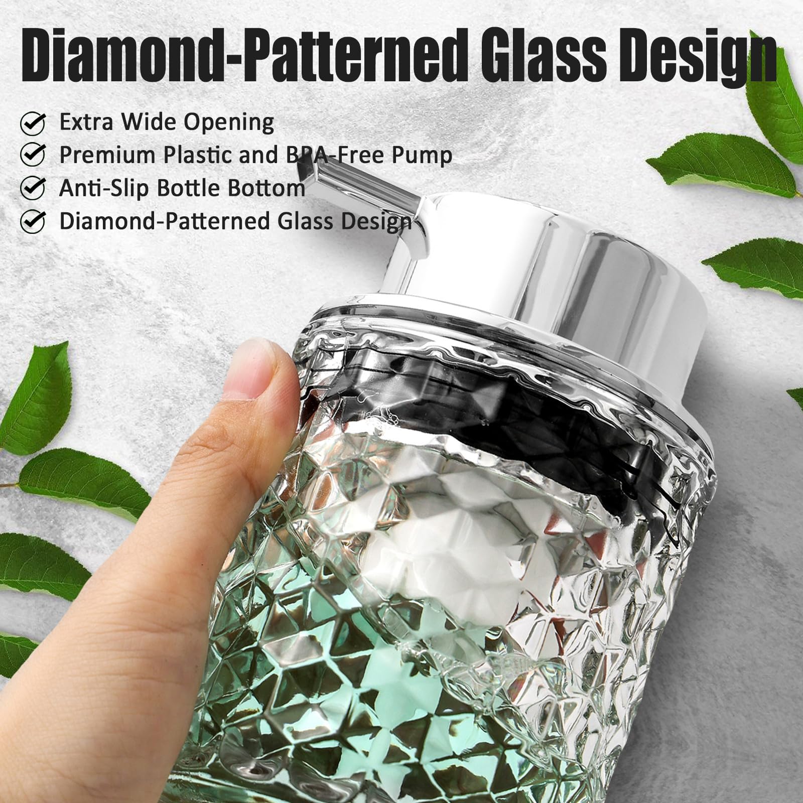 MALACHI Foaming Soap Dispenser，Foaming Hand Soap Dispenser for Bathroom,Refillable Clear Glass Soap Dispenser with Large Pump (2)