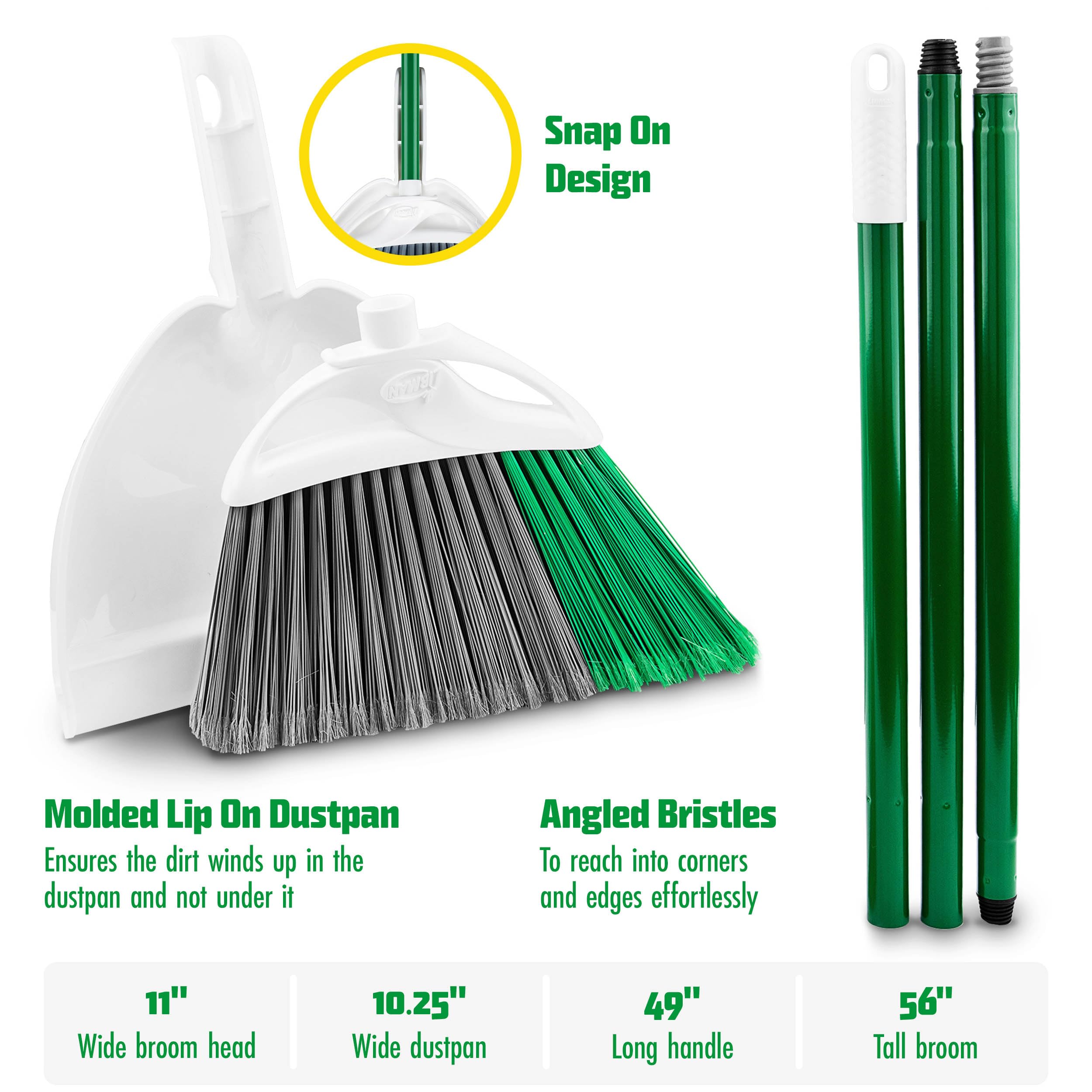 Libman Precision Angle Broom with Dustpan Combo Set for Sweeping Indoor and Outdoor Floors, Pet, Dog Hair Broom, 49” Long Handle, 11" Wide Broom, 10.25" Wide Dust Pan