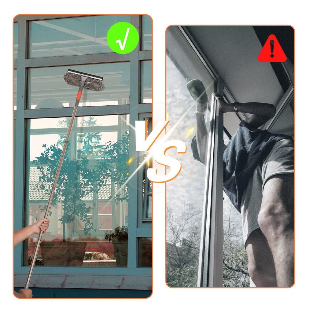 Terafeels 66.92in / 170cm Window Cleaning Tools, Window Squeegee: 2 in 1 Double-Sided Professional Cleaner Window Washing Kit with Extension Pole (Grey)