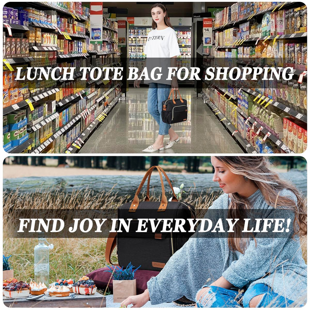 TuErcao Lunch Bags for Women- Boite a Lunch Reusable Adult Sac a Lunch, Black