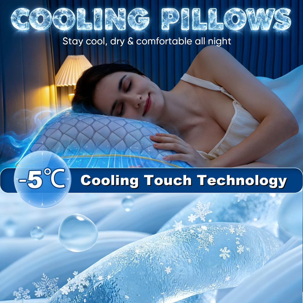 Cooling Shredded Memory Foam Pillows King Size 2 Pack – Adjustable Bed Pillows for Sleeping, Breathable Cooling Supportive Pillow for Side Back & Stomach Sleepers, with Washable Cover