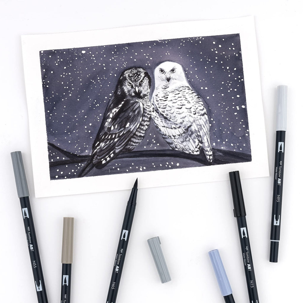 Tombow Dual Brush Pen Set, 10-Pack, Grey Scale Colors (56171)