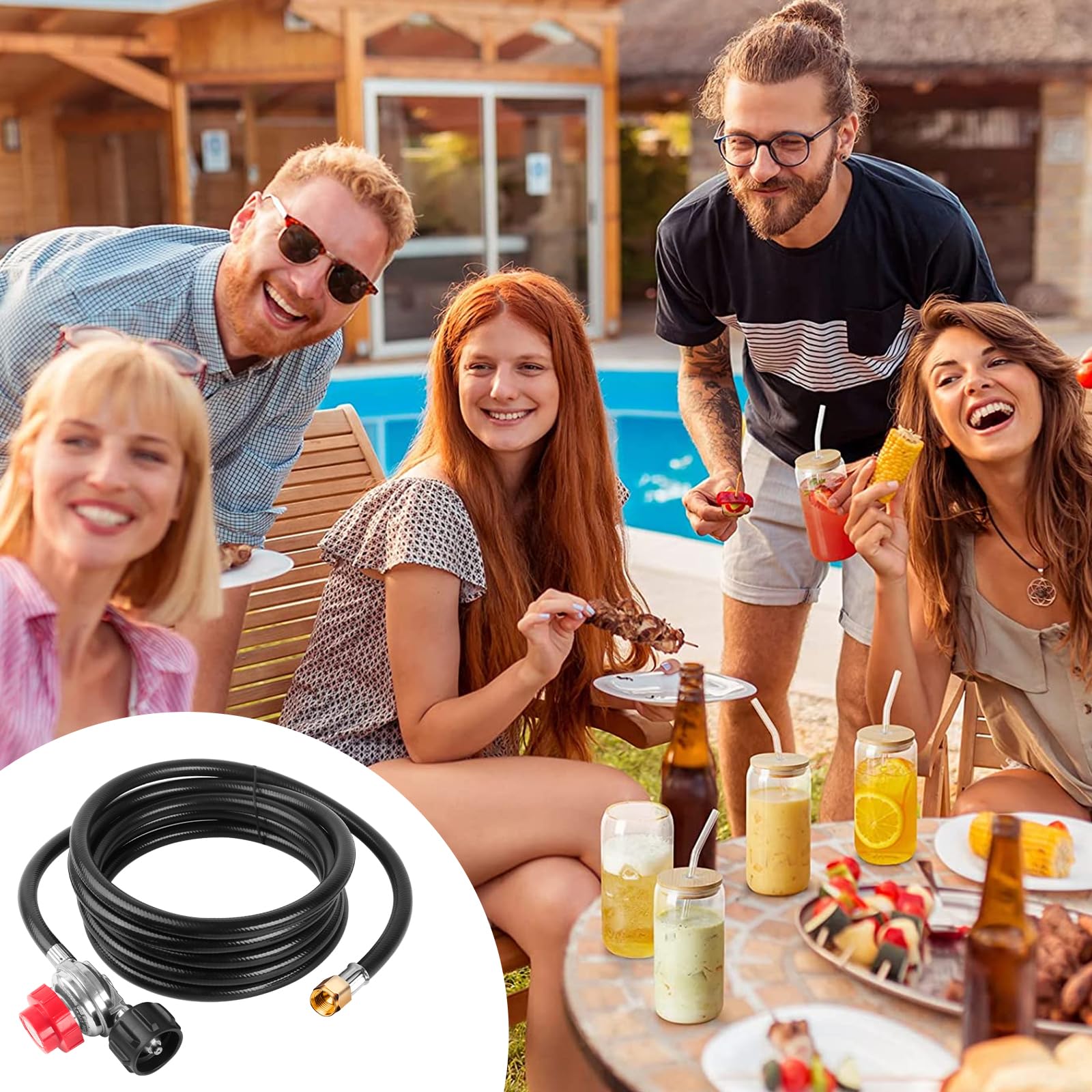 Onlyflame 12FT High Pressure 0-30 PSI Adjustable Propane Regulator and Hose - Grill Connector with Hose for Tabletop Grill, Fire Pit, Turkey Fryer and More