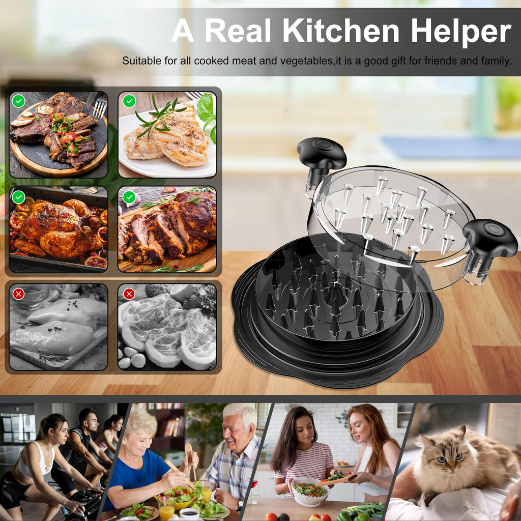 Chicken Shredder Tool Twist Large Chicken Breast Shredder with Brush&Fork, Visible Meat Shredder Machine, Strong Anti-Slip Strip, Ergonomic Handle, BPA Free, Suitable for Pork Beef Chicken (Black)