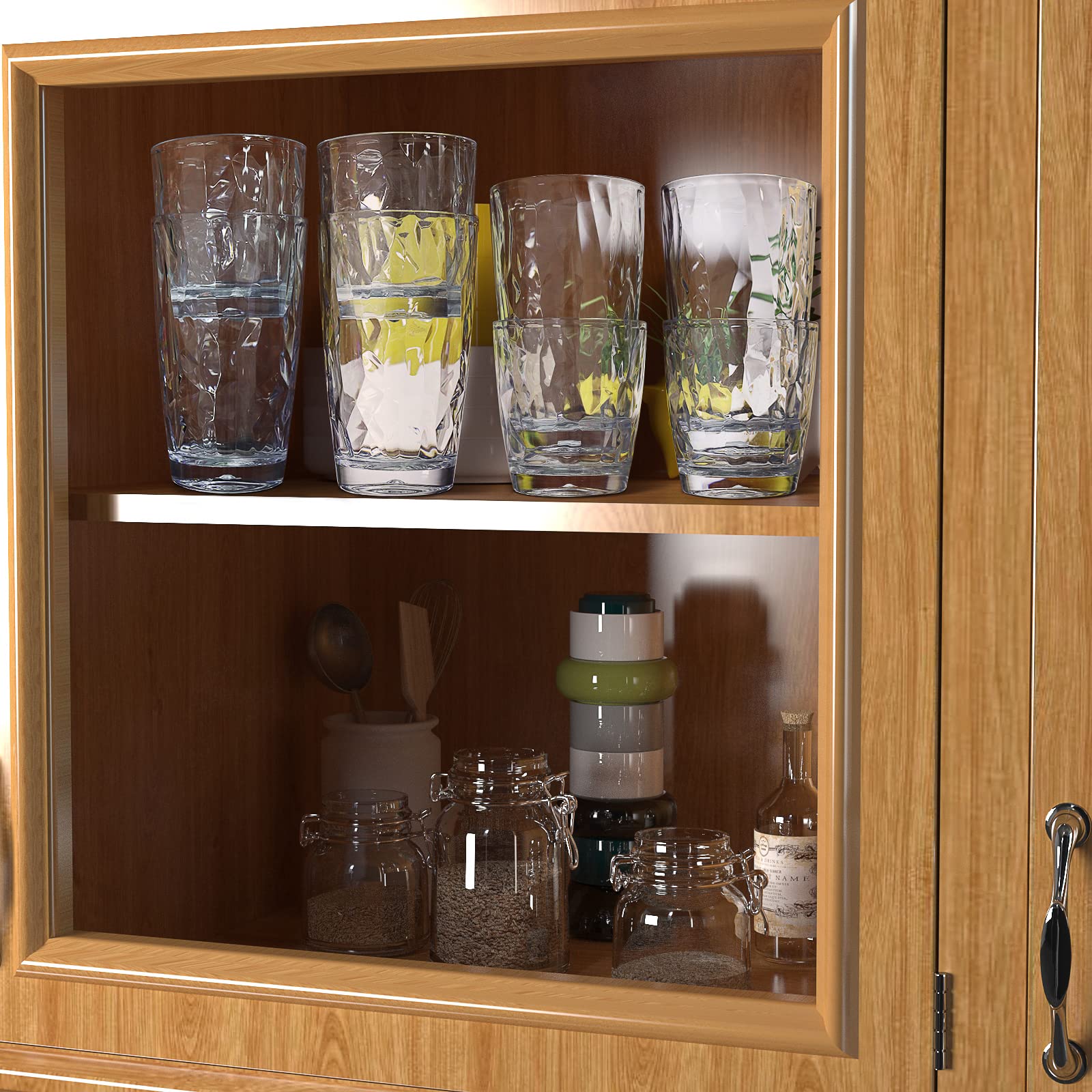 Plastic Water Tumblers | Set of 8 Transparent Unbreakable Drinking Glasses Clear Acrylic Reusable Juice Wine Cups |4 Each: 12-Ounce and 16-Ounce for Home Picnic Party, Dishwasher Safe, Stackable
