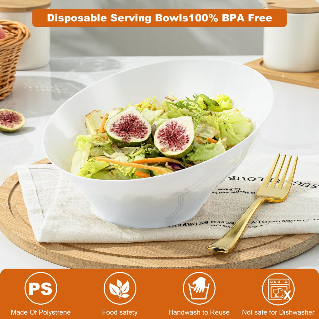 Goodluck 12 Pack White Plastic Serving Bowls for Party - 20 OZ Angled Disposable Serving Bowls for Wedding Party Chip, Candy, Salad & Fruit